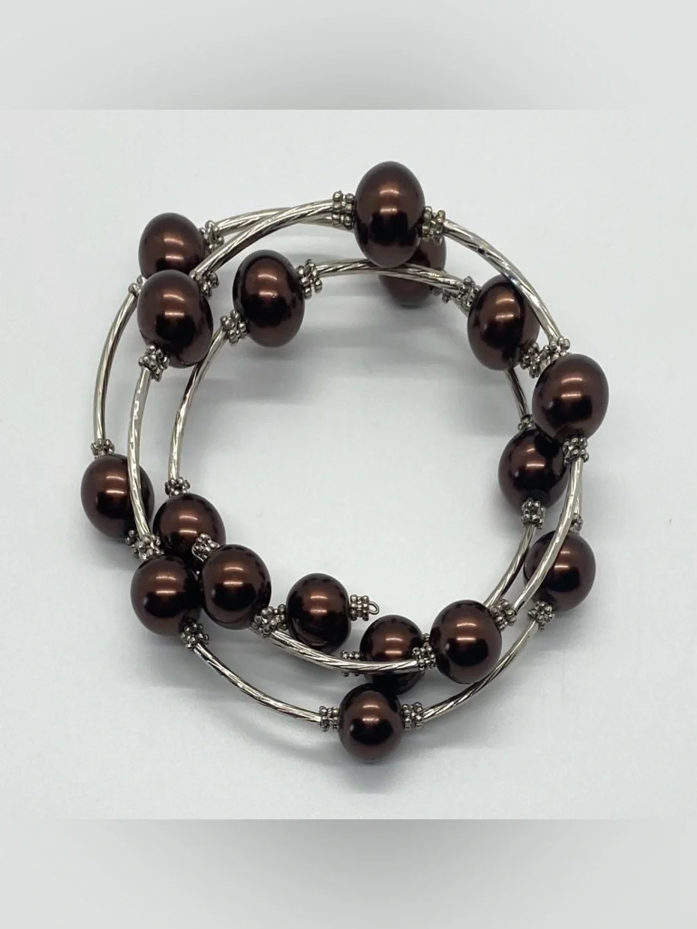 Vintage Wrap Brown Pearl Beaded Bracelet Boho Fall Whimsigoth Eclectic Festival
